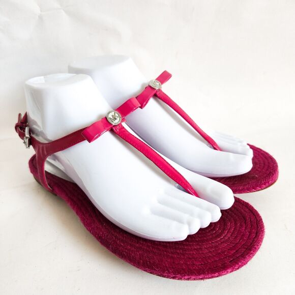 Michael Kors Josie Flat Thong Sandals Espadrilles Fuschia Pink Leather Size 7 - Picture 1 of 9
